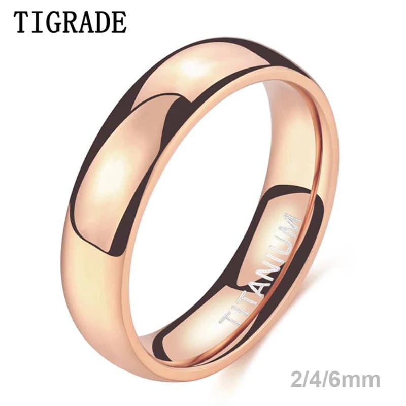 Tigrade Anello da donna in titanio placcato oro rosa 18 carati lucido 2/4/6mm Anelli classici per coppia di fedi nuziali maschili e femminili