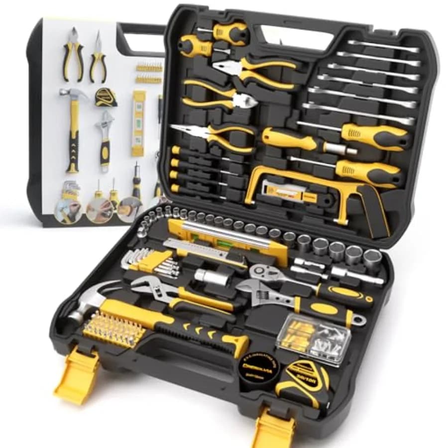 Kit di Attrezzi da 199 Pezzi per Casa/Auto, Set di Utensili Base con Chiave a Bussola e Cassetta Portautensili per Uomini