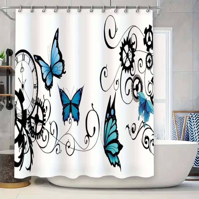 Tappeto per vasca da bagno decorativo impermeabile con orologio a farfalla blu