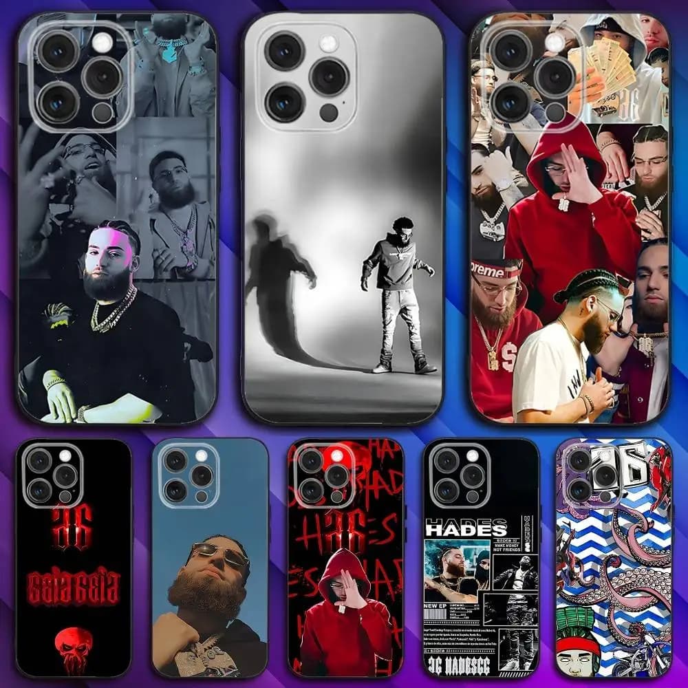 Custodia per telefono Rapper H-Hades 66 per iPhone 17,16,15,14,13,12,11,Pro,Max,Plus,X,XS,SE4,E,Mini, custodia morbida nera