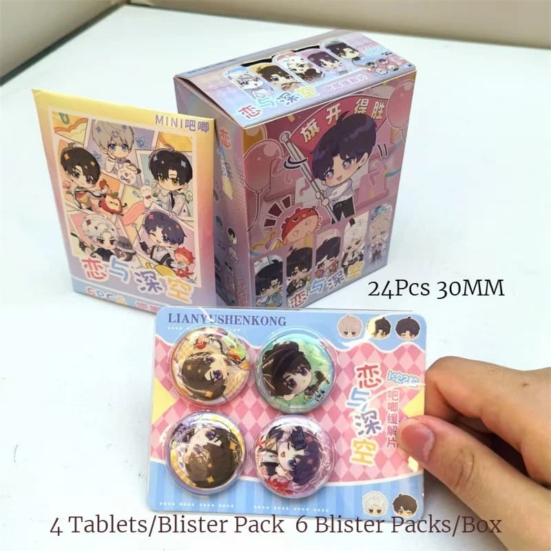 4 pz/6 compresse amore e spazio profondo carino piccolo distintivo scatola cieca Sylus Rafayel Zayne Xavier Caleb Anime Cosplay spilla scatola a sorpresa