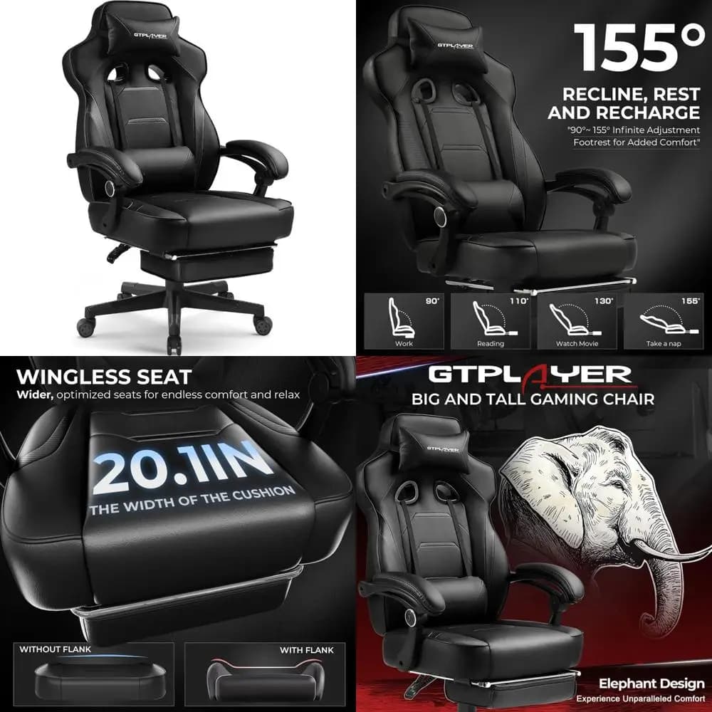 Sedia da gioco ergonomica in stile racing con poggiapiedi, supporto grande e alto, supporto lombare con schienale alto per un'esperienza di gioco confortevole