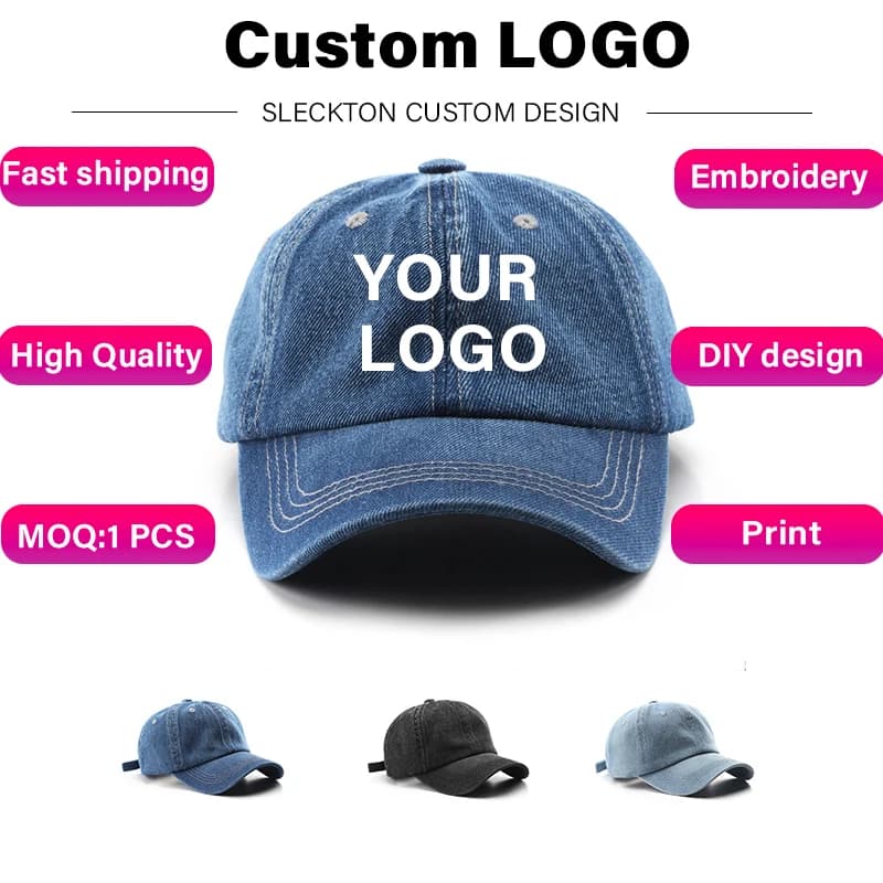 SLECKTON cappello personalizzato Logo ricamo berretto da Baseball per uomo e donna fai da te Brand Design stampa estate Denim cappelli da sole all'ingrosso Unisex