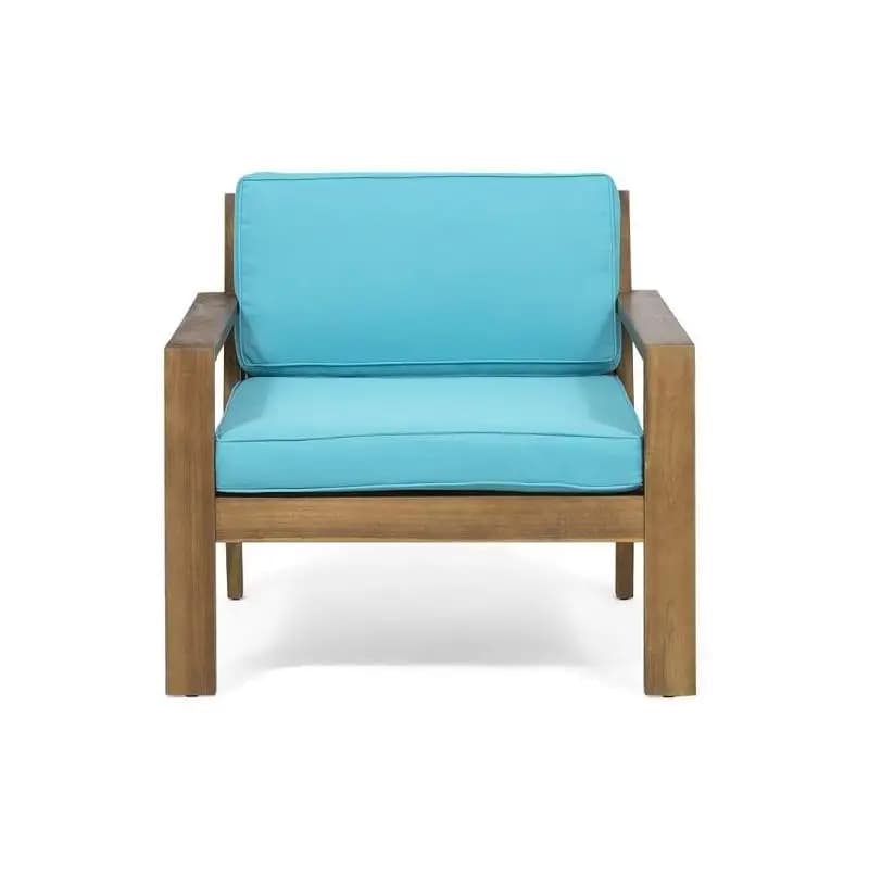 Outdoor club chairs in acacia wood with cushions: elegant patio seating for comfort and durability