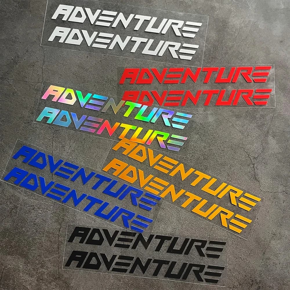 2Pcs Adventure Letter Motorcycle Stickers Reflective PVC Decals for Offroad Bike Body Fuel Tank Side Panel Decor Mod Accessories