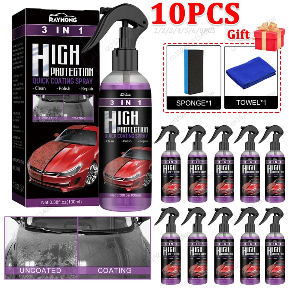 3 IN 1 Spray per rivestimento ceramico rapido per Auto 100ml rivestimento per Auto ad alta protezione Spray per lucidatura a cera riparazione di graffi composti per carrozzeria Auto