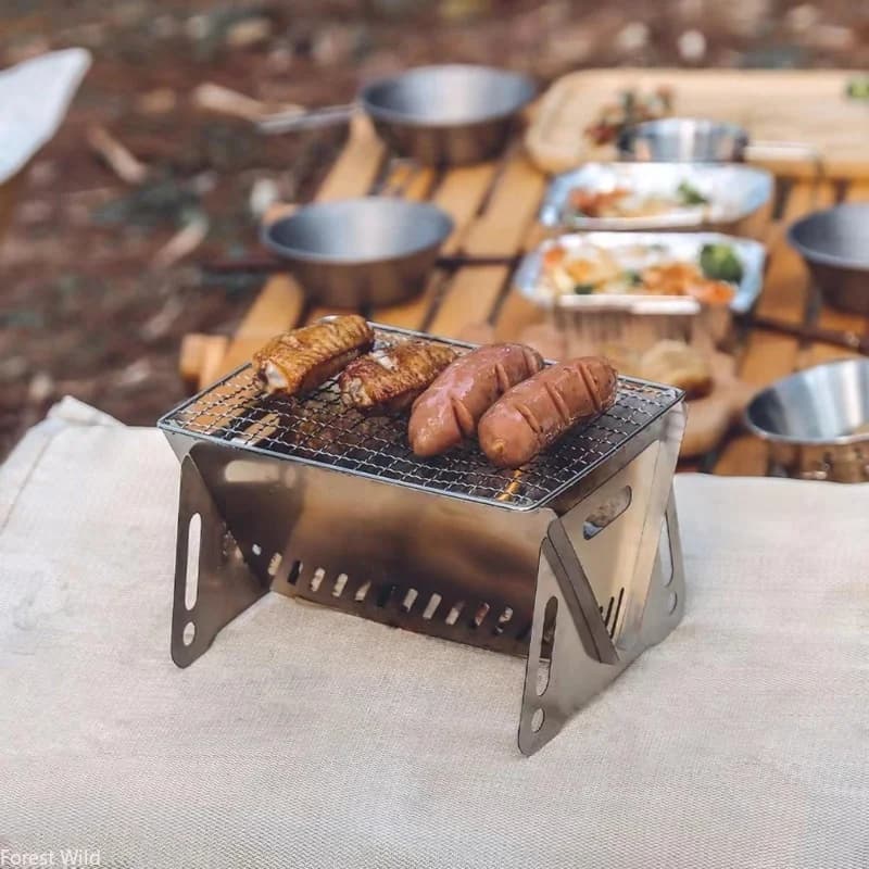 Portable Folding Wood Burning Camp Stove With Grill Grid For Picnic BBQ Backpacking Outdoor Cooking Fire Stove Set