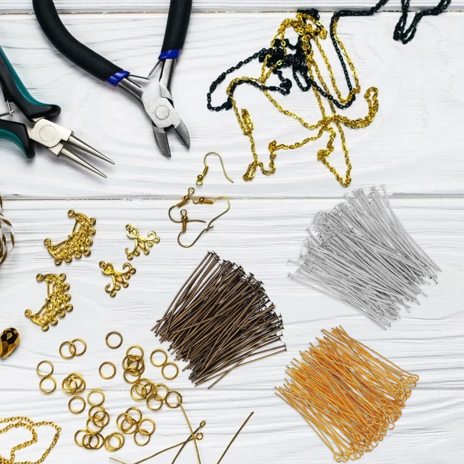 Set di 100 Aghi per Perline e Aghi a Testa Piatta per Creazione di Gioielli, Confezione all'Ingrosso, Componenti in Ferro per Orecchini, Collane e Bracciali