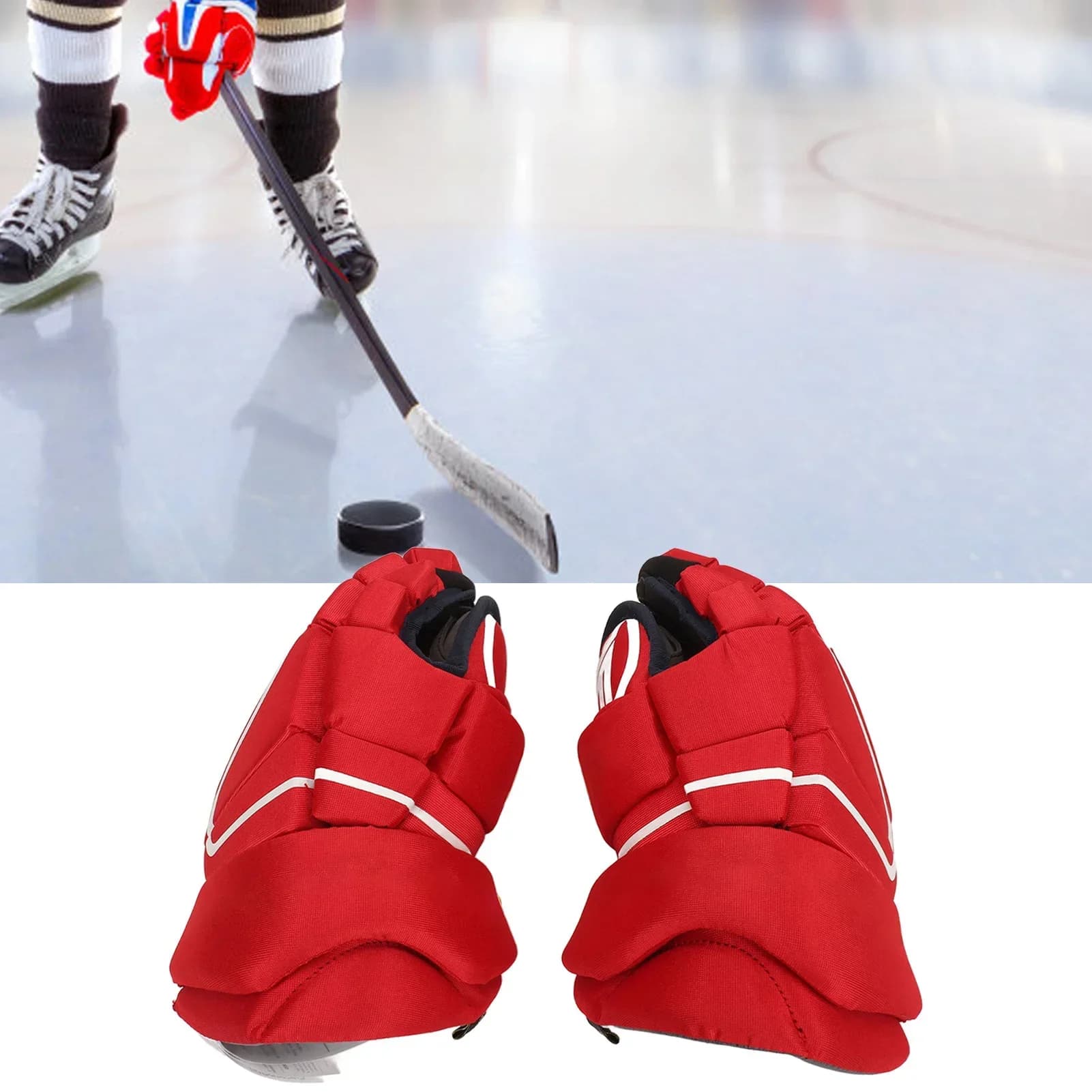 1 paio di guanti da hockey su ghiaccio rossi, protezione per le mani, guanti da hockey su ghiaccio per adulti per pattinaggio a rotelle