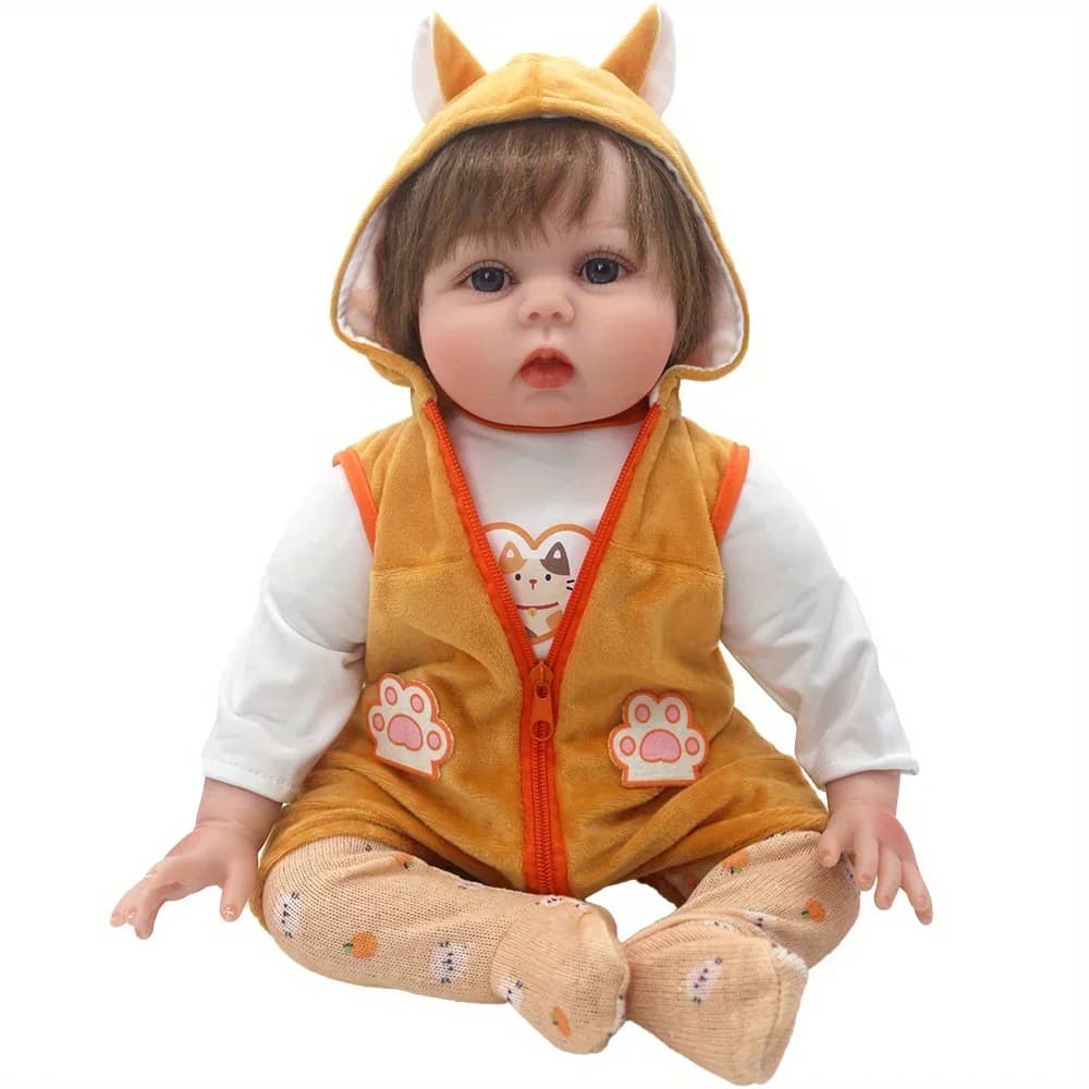 1 set di vestiti per bambole con gatto arancione per bambole in silicone NPK da 22 pollici (55 cm). Adatto per bambole in silicone NPK