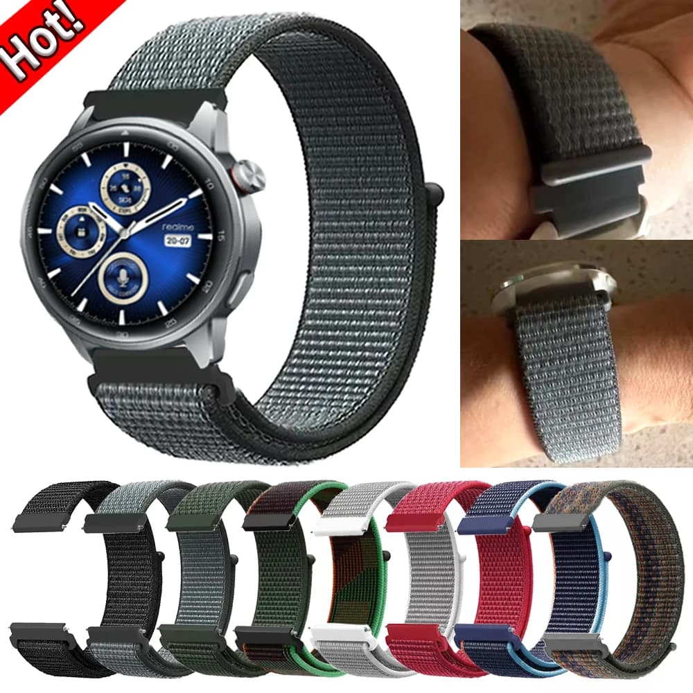 Cinturino in nylon da 22 mm per Realme Watch S2 cinturino da polso traspirante per Realme Watch 3 2 S Pro/per cinturini per bracciale SUUNTO RACE 2