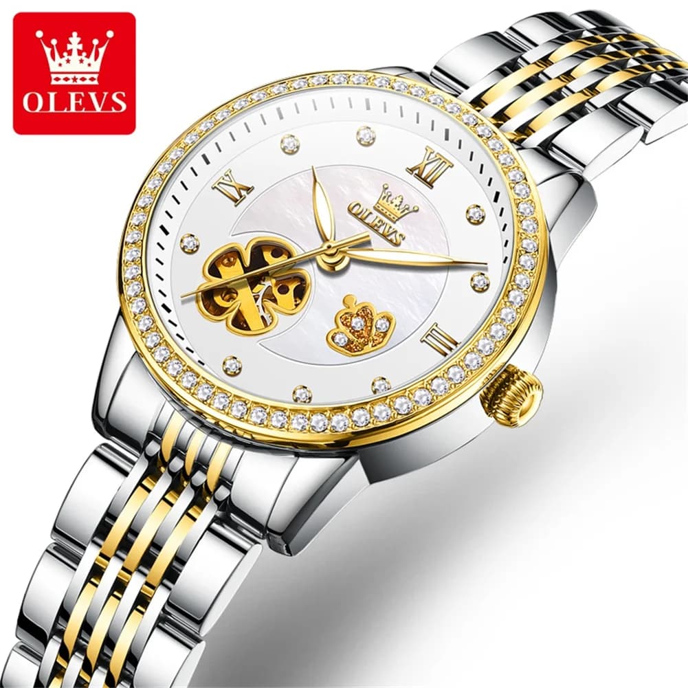 OLEVS 6706 Orologio da donna Orologio da polso meccanico automatico con fiore scavato per donna Orologi impermeabili da donna eleganti di marca di lusso