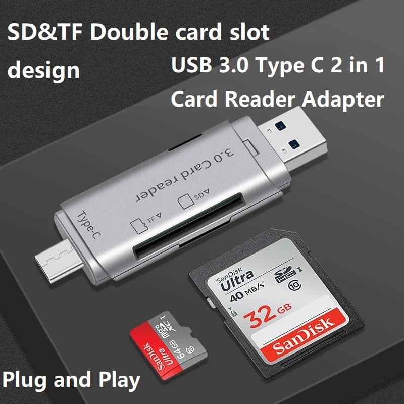 Lettore di schede Micro SD 2 in 1 USB-C USB 3.0 SD TF lettore di schede di memoria adattatore per scheda SD per fotocamera per SDXC MMC Micro SDHC UHS-I