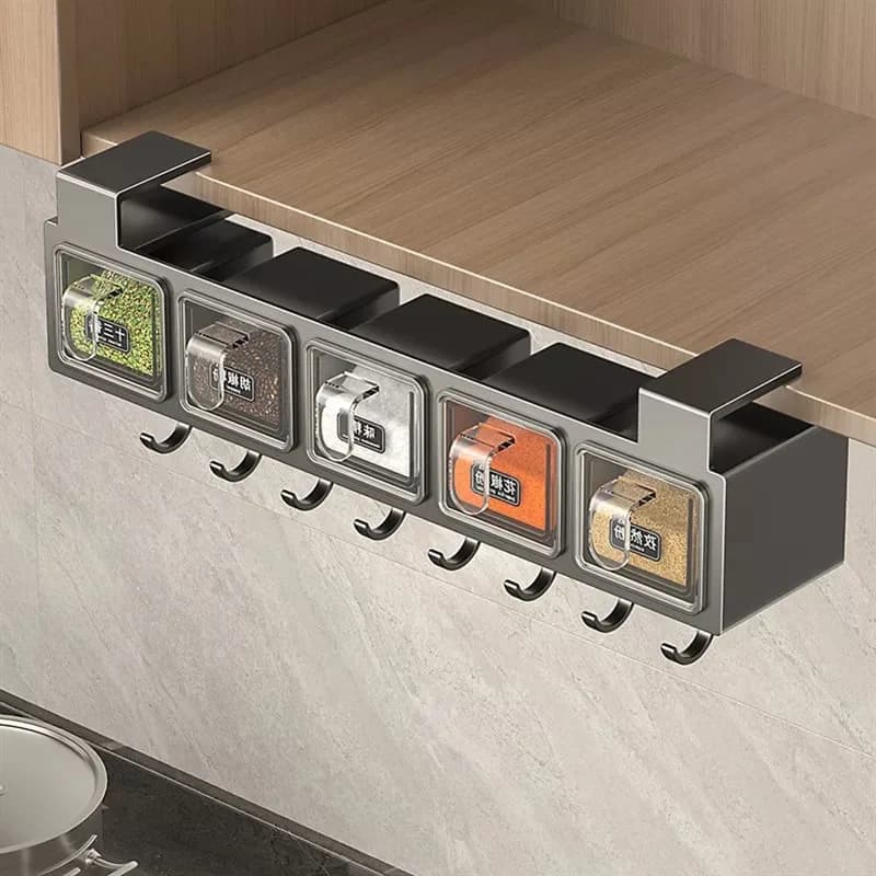 Set combinato di scatole per condimenti Armadietto da parete per cucina Scatola portaoggetti multifunzionale per condimenti Organizzatore di contenitori per spezie, sale e zucchero