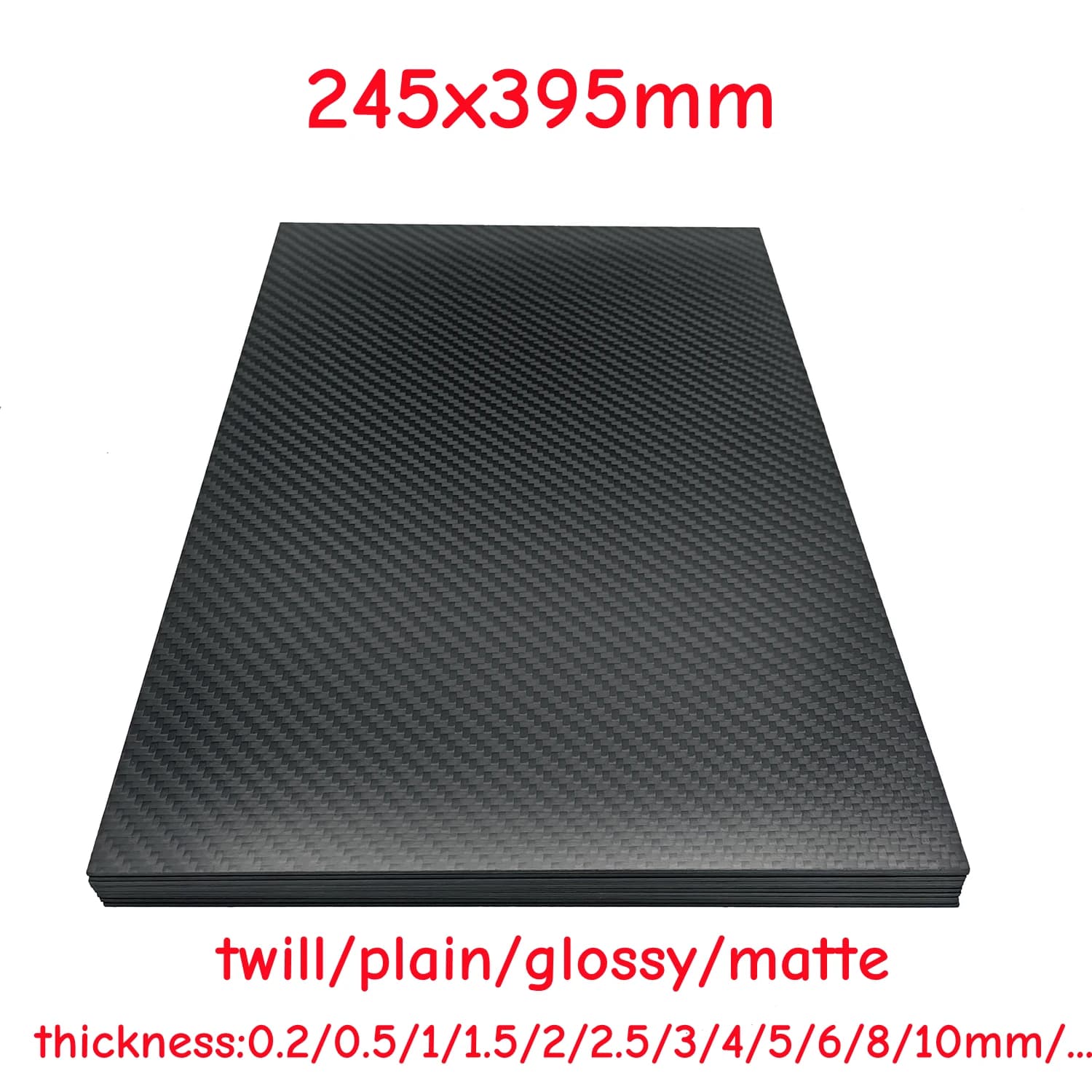 245 X 395mm 0.5mm 1/2/3/4/5/7/8/9/10mm Thickness Pure Carbon Fiber Plate Edge Light Material High Strength