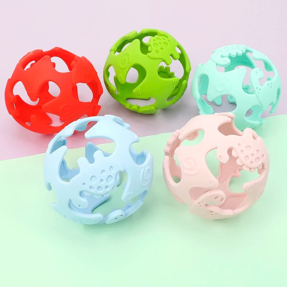 Giocattolo per Dentizione Neonati in Silicone Alimentare a Forma di Dinosauro 3D, Pallina da Yoga Creativa per Afferrare con le Mani, Massaggiagengive e Gioco Sensoriale per la Dentizione