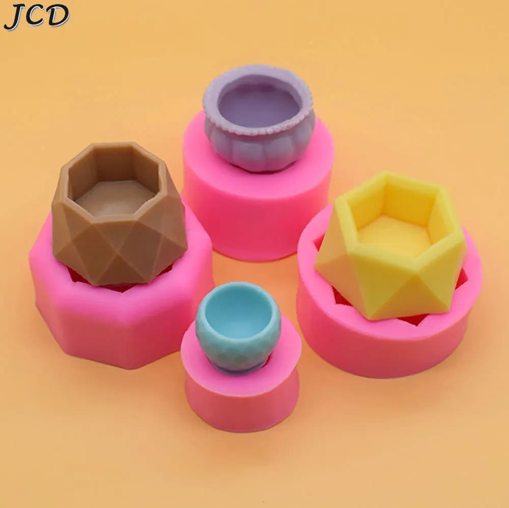JCD Mini Silicone Plant Pot Molds Form Polygonal Casting Moulds DIY Succulent Flowerpot Candle Holder Concrete Clay Mold