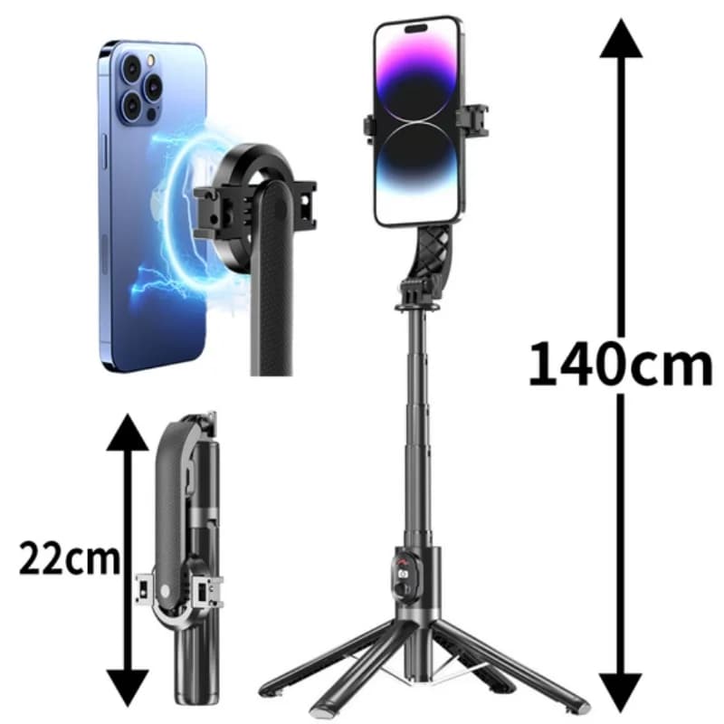 Bastone per selfie magnetico portatile Treppiede portatile per esterni Supporto per selfie con rotazione a 360 gradi Compatibile con iPhone Android