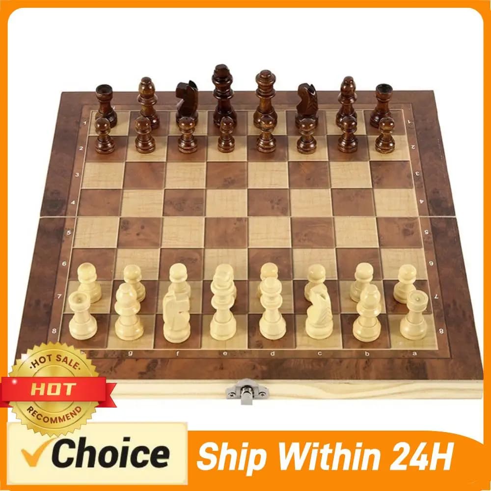 Set di Scacchi 3 in 1 con Scacchiera Pieghevole in Legno, Set di Scacchi Raffinato, Set da Viaggio per Gioco degli Scacchi