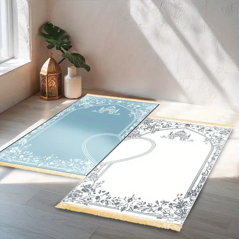 VIKAMA Set of two heart-shaped Islamic prayer mats for couples, worship carpet, Muslim prayer mat, pilgrimage carpet