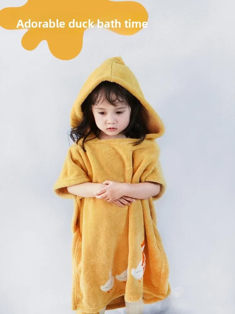 Accappatoio da Bagno Grande per Bambini con Cartoni Animati, Asciugamano Assorbente Ricamato con Cappuccio e Bottoni in Fibra di Poliestere per Bambina