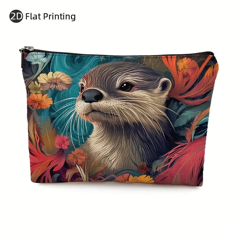 Una borsa vibrante per il trucco floreale e otter: custodia multifunzionale con cerniera, borsa per riporre gioielli, piccola borsa portaoggetti con cerniera da viaggio perfetta