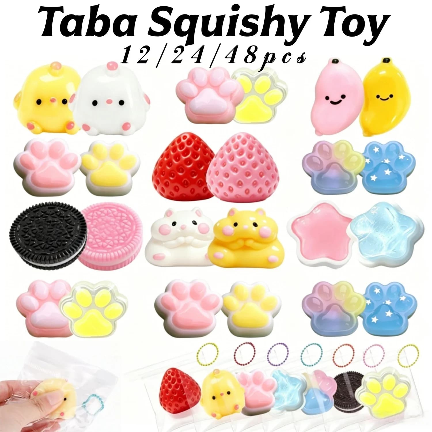 12-48Pcs Mini Taba Squishy Pack Cat Paw Squeeze Party Favors Classroom Prizes Birthday Gift Goodie Bag Stress Relief Toy