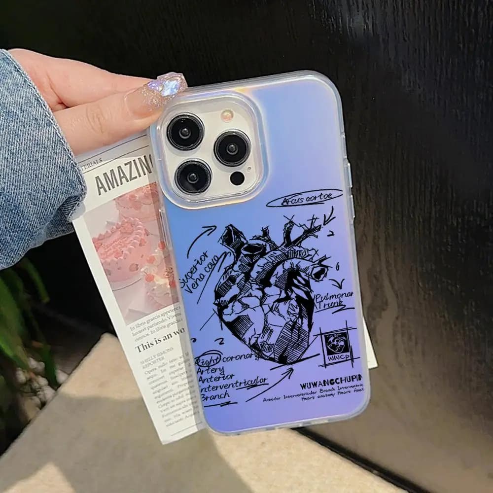 Aesthetic Sketch Heart Pattern Phone Case FOR IPhone 17 16 15 Pro MAX 14 13 12 16e 15Pro Plus Shell 17Air Silver Shell IMD Cover