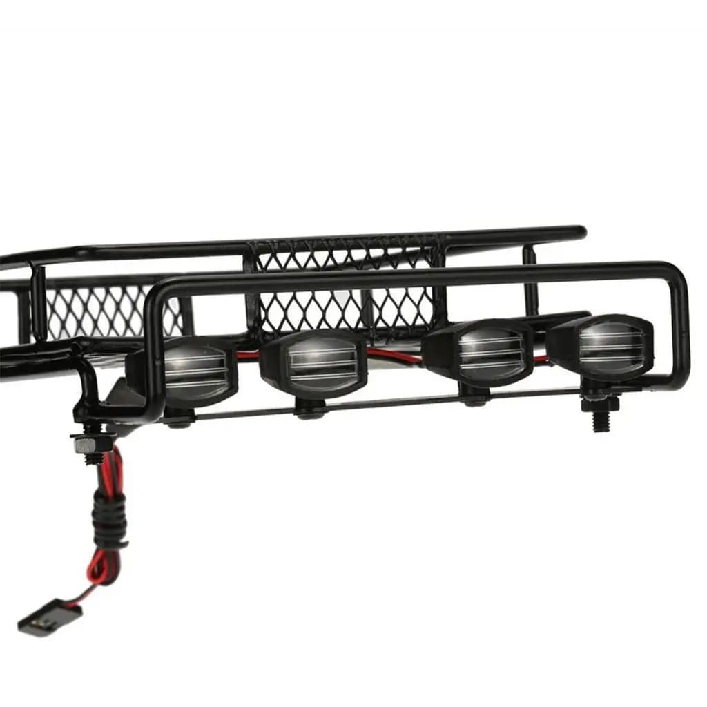 Portapacchi in Ferro Nero per RC Crawler con Guscio Portabagagli e Luce LED per Modellini di Auto in Scala 1:10, 1:8, 1:12