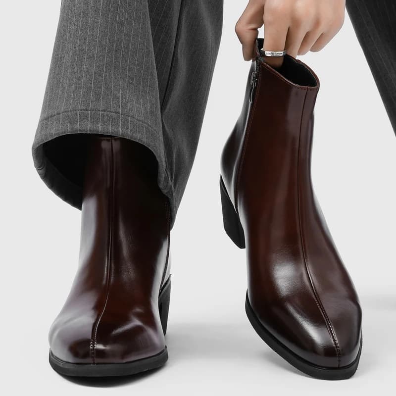 Men Simple and Fashionable High Heels Pointed Side Zipper Anti Slip Breathable Business Leisure Commuting Boots