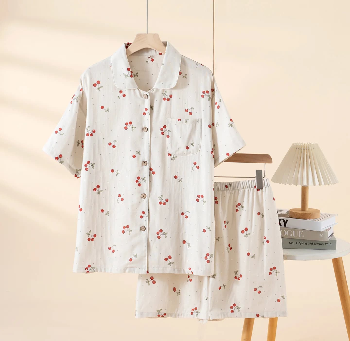 2026 New Summer Couple's Pajama Set 100% Cotton Gauze Cute Men's and Women's Short Sleeve Shorts Two Piece Set Home Clothes