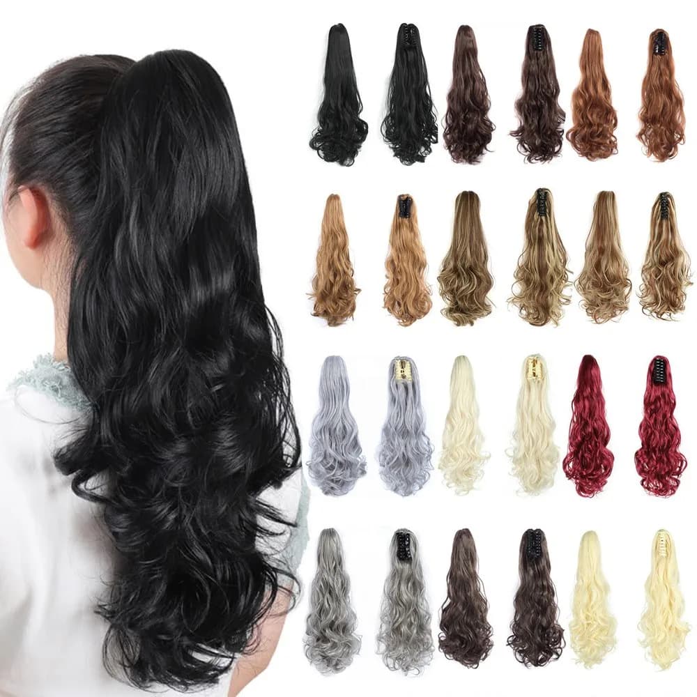 Extension Synthetic Horsetail with Griffe Clips, 22 Inches, Corrugated, Blonde, for Female Daily Use