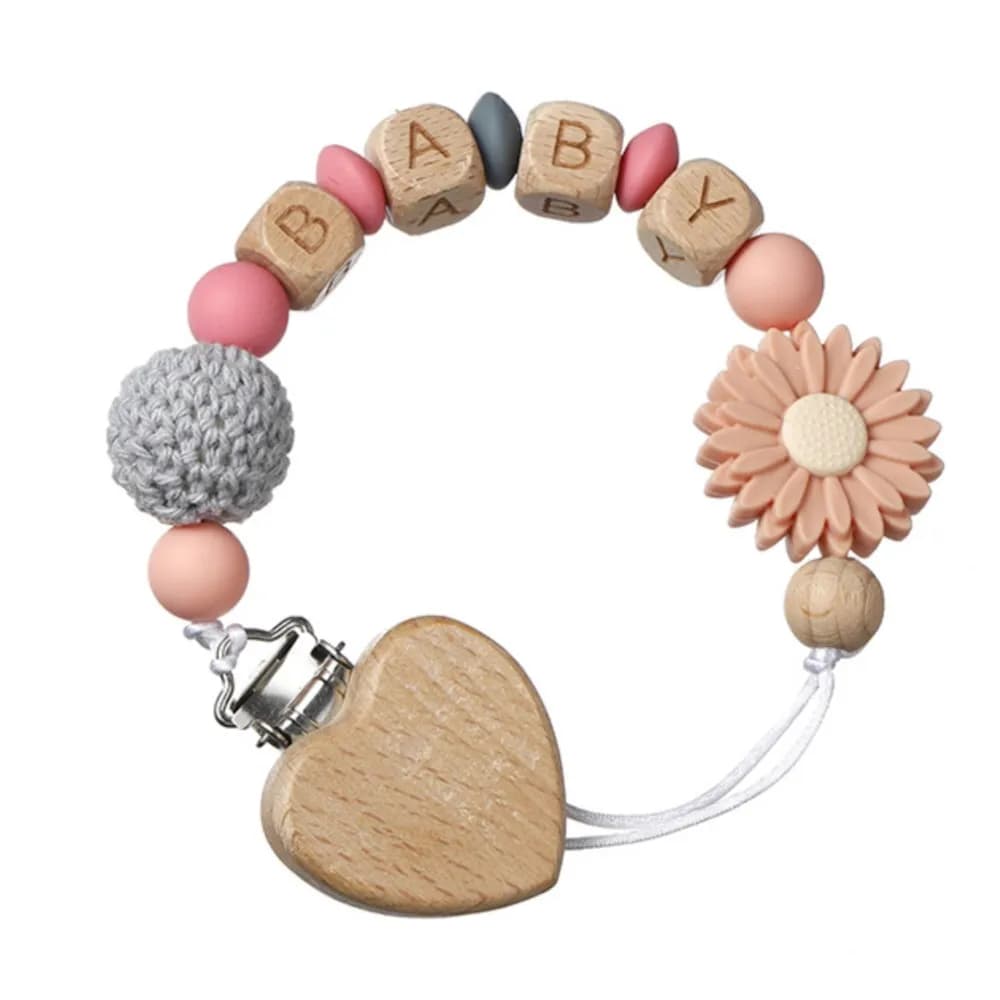 Ciucci per bambini INS Nome personalizzato Clip per ciuccio a forma di cuore Palla e fiore all'uncinetto - Carino e versatile per i neonati