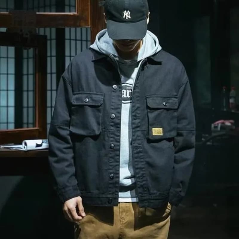 Giacca da Lavoro in Denim per Uomo, Moda Giovanile Antipiega, Resistente all'Usura per Primavera, Autunno ed Estate, Ideale per Siti di Saldatura e Lavoro in Servizio