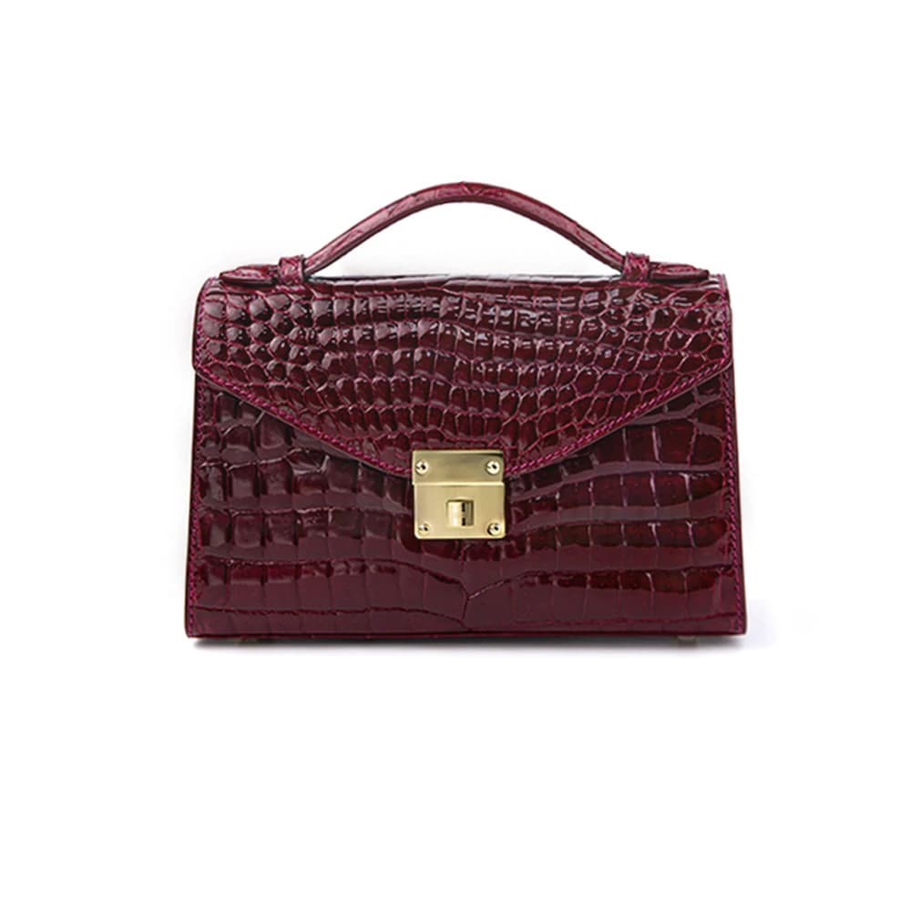 envlang Borsa da donna in coccodrillo lucido Borsa da donna Personalizzabile vino rosso moda