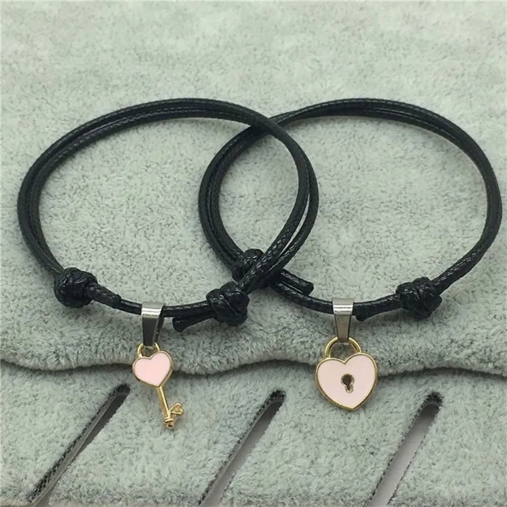 Braccialetti Fatti a Mano per Donne, Amiche, Figlie, con Ciondolo a Cuore e Chiave, Accessori di Moda, Gioielli