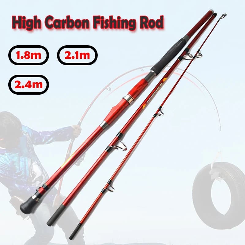 High Carbon Fiber Fishing Rod, 1.8m, 2.1m, 2.4m, Max Power 30kg, Slow Jigging Sea Boat, Spinning, 3 Section, Ocean, Saltwater