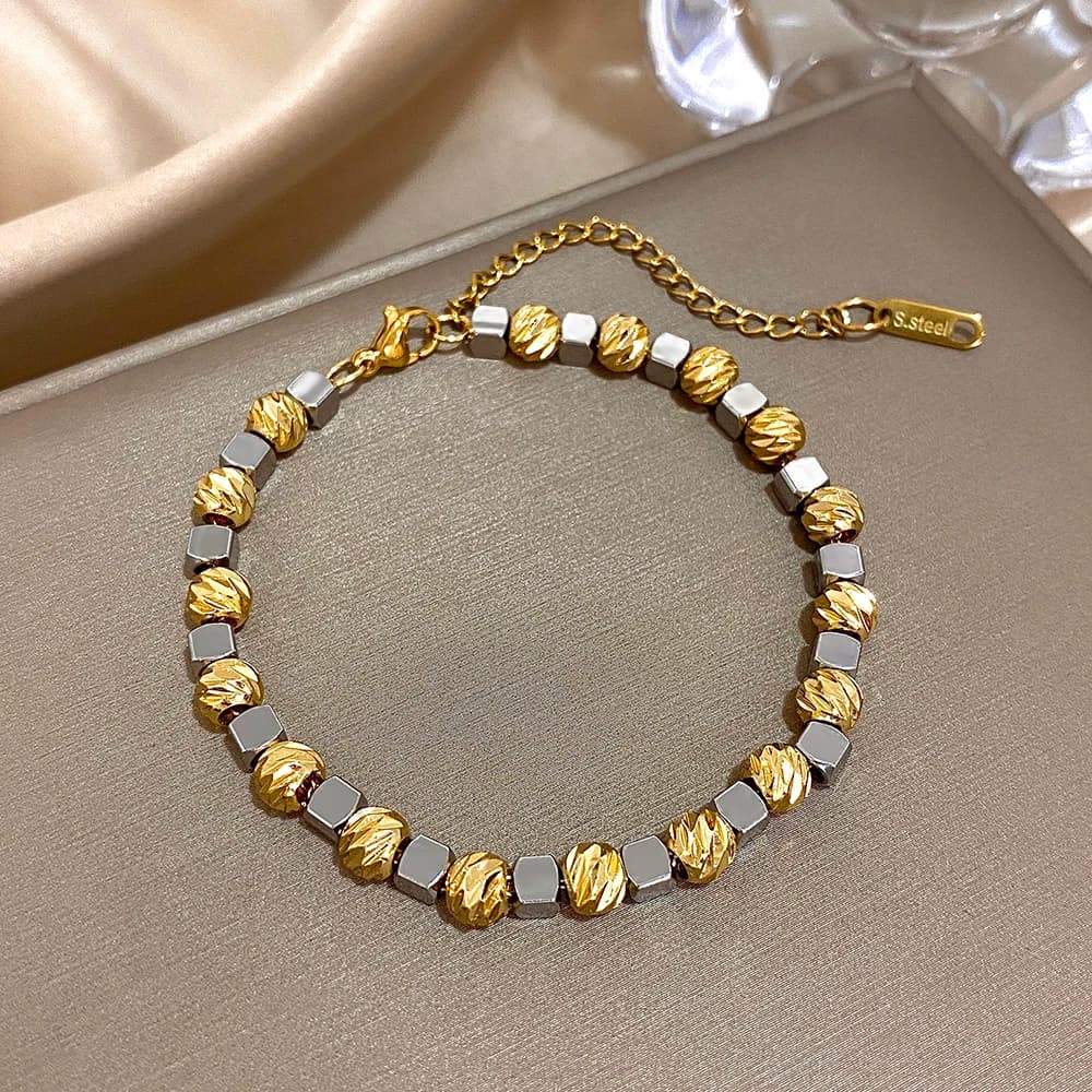 Bracciale a sfera rotonda bicolore Bracciale a catena spessa Bracciale in acciaio inossidabile per donna Uomo Polsino Accessori per gioielli impermeabili