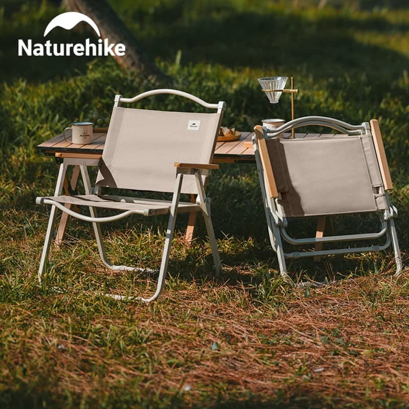 Sedia da campeggio portatile Naturehike con braccioli in legno, supporto per 120 kg, sedia pieghevole ultraleggera da viaggio, per pranzo, escursioni e pesca