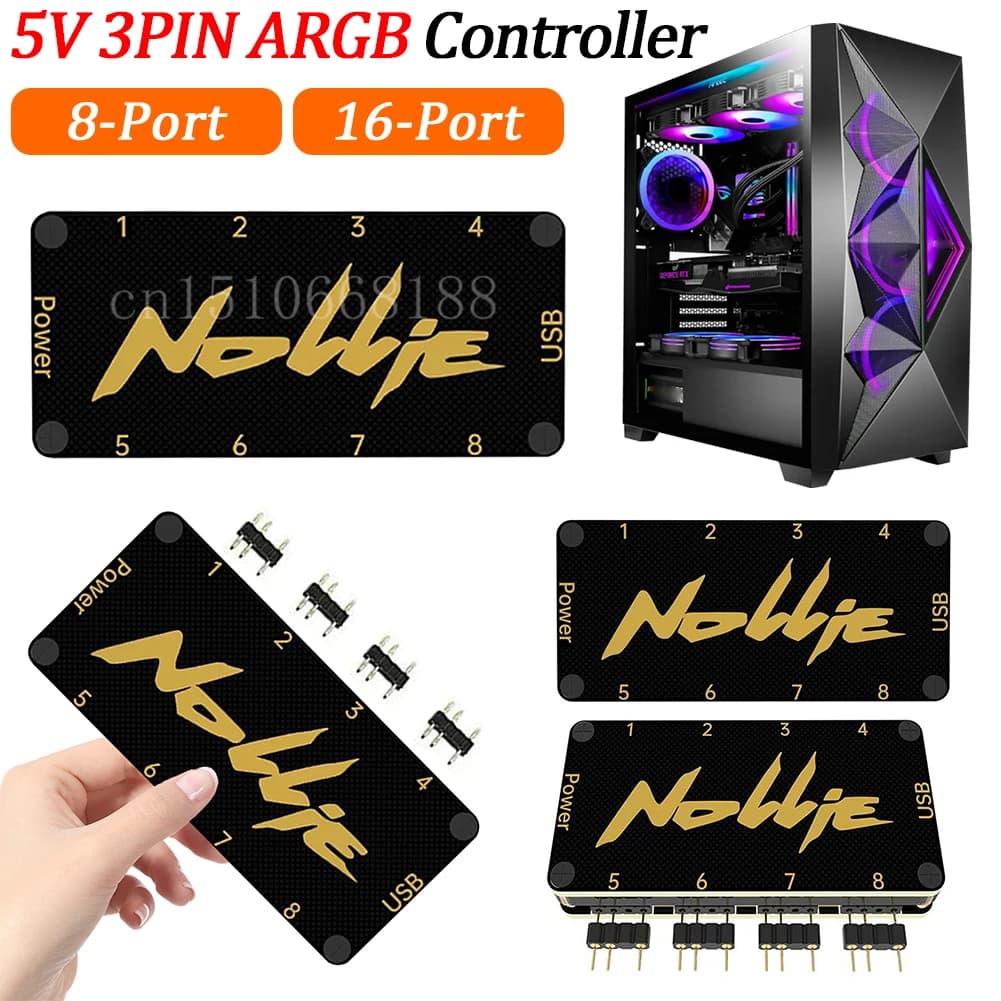 Controller ARGB 5V 3Pin con Supporto SignalRGB OpenRGB, Splitter ARGB Indirizzabile 8/16 Vie per Interfaccia Scheda Madre Estesa