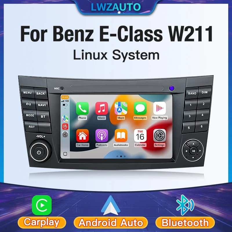 Sistema Multimediale per Auto 2025 con Linux, CarPlay Wireless, Android Auto, DSP, FM, Bluetooth e Touch Screen per Mercedes Classe E W211