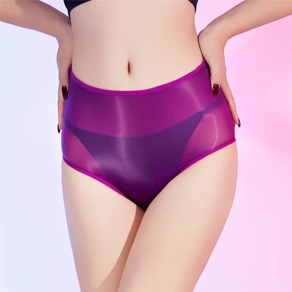 Sexy Women 6D Elastic Oil Glossy Shiny U Convex Pouch Briefs Smooth Breathable Open Crotch Safety Shorts Bottom Underwear