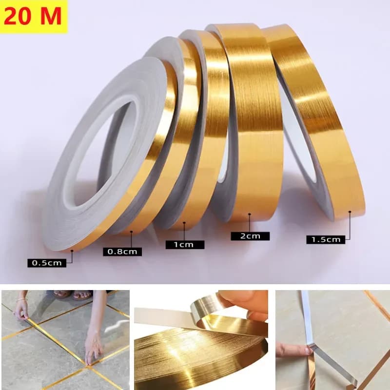 Nastro adesivo per piastrelle in ceramica da 20 m, resistente al muffa, per decorazioni per la casa, oro, argento, nero, autoadesivo, per piastrelle da parete