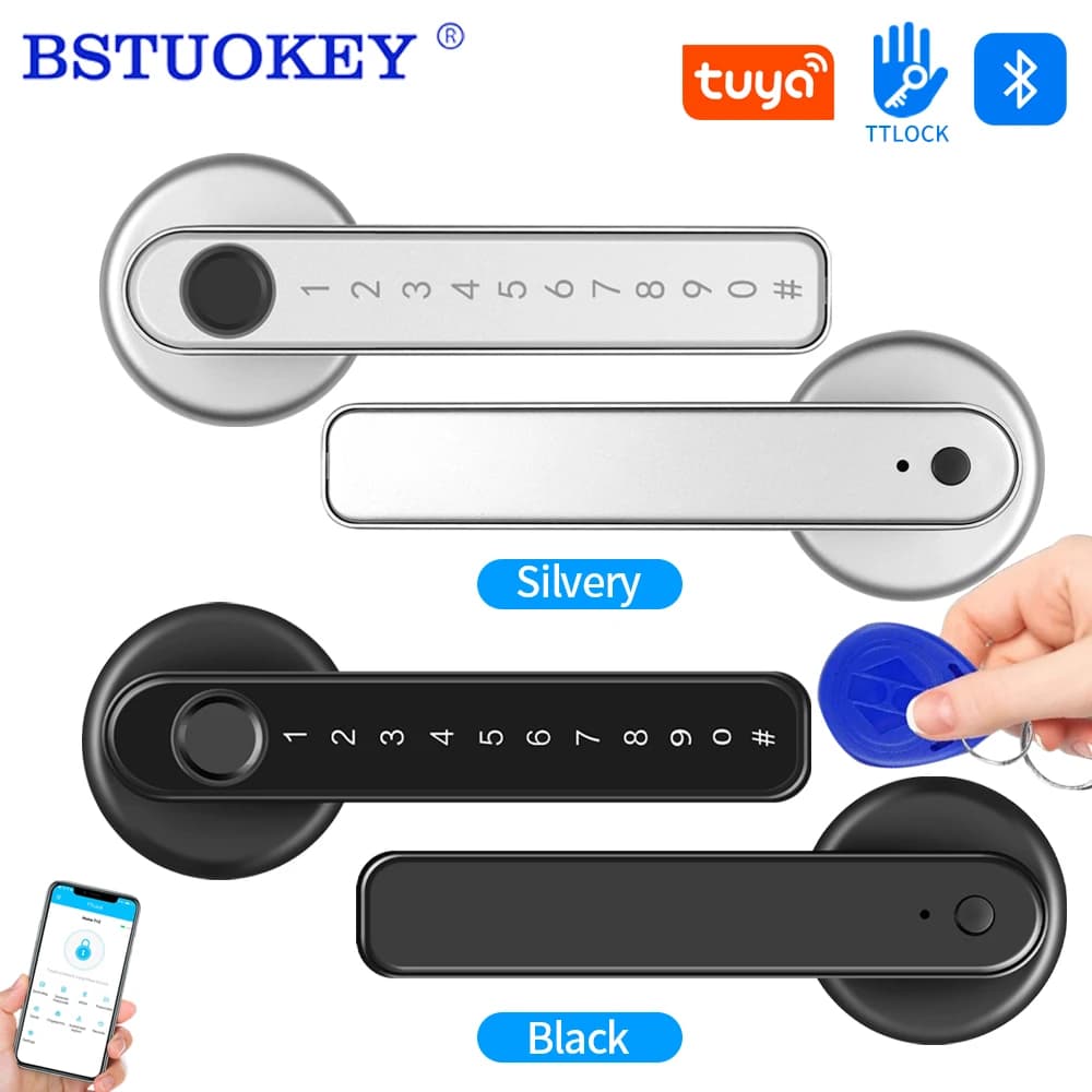 TTLOCK Tuya: Serrature per porte con impronte digitali intelligenti Bluetooth Password Sblocco chiave meccanica compatibile con l'app Smartlife Porta in legno