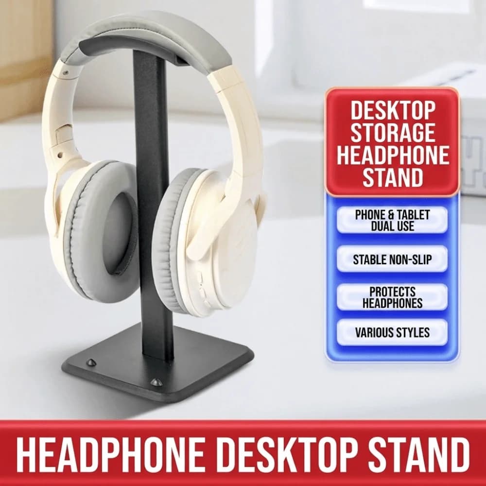 Supporto per cuffie robusto e moderno con supporto per telefono, salvaspazio, antiscivolo, per cuffie da gaming