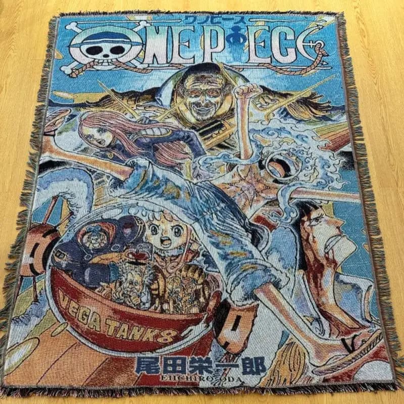 ONE PIECE Anime Woven Tapestry Blanket with Fringe Manga Character Tassel Throw Blanket Wall Hanging Sofa Bed Home Decor Gift