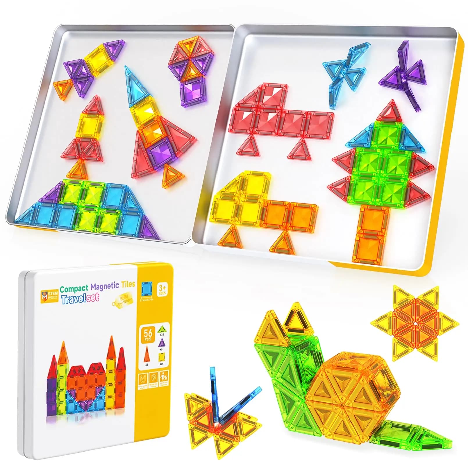 Mini Magnetic Tiles Portable Pocket Magnet Building Blocks STEM Educational Toy For Kids Ages 2-9 Boys Girls Travel Gift