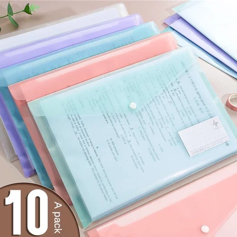 10 Pezzi Borsa per File in Plastica 16C Cartella di Stoccaggio Carta A4 PP Portfolio Trasparente Valigetta per Politica con Etichetta Borsa per File Impermeabile