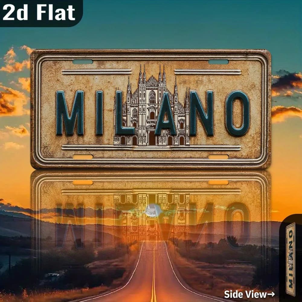 Targa in metallo HD, decorazione da parete vintage Milano Duomo Cattedrale, decorazione retrò con monumenti italiani per bar o man cave, T