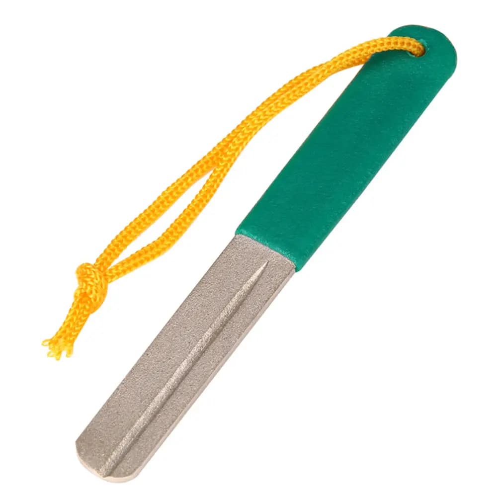 Affilatore per ami da pesca a doppia faccia con manico in gomma, portatile, con gancio per appendere, per uso professionale